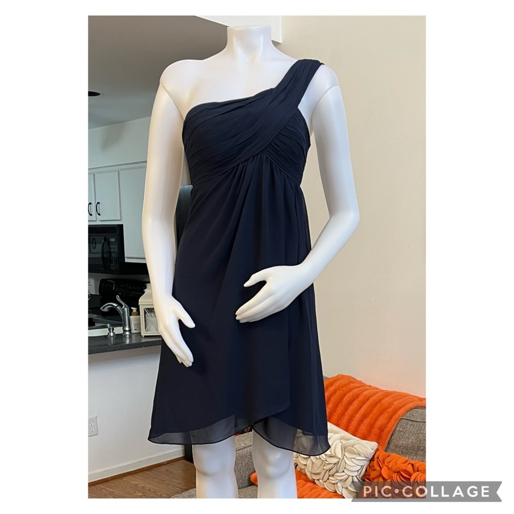 ❣️Bill Levkoff Navy Blue One Shoulder 972 Cocktail Dress❣️